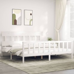 vidaXL Estructura cama de matrimonio con cabecero madera maciza blanco
