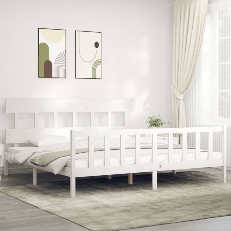 vidaXL Estructura cama de matrimonio con cabecero madera maciza blanco