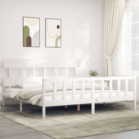 vidaXL Estructura cama de matrimonio con cabecero madera maciza blanco