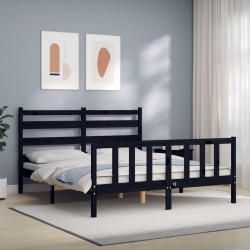 vidaXL Estructura de cama con cabecero madera maciza negro 160x200 cm