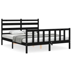 vidaXL Estructura de cama con cabecero madera maciza negro 160x200 cm