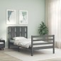 vidaXL Estructura de cama con cabecero madera maciza gris 90x200 cm vidaXL Estructura de cama con cabecero madera maciza gris 90x200 cm