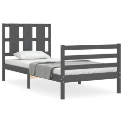 vidaXL Estructura de cama con cabecero madera maciza gris 90x200 cm