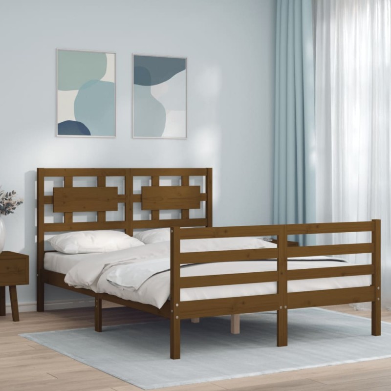 vidaXL Estructura cama y cabecero madera maciza marrón miel 140x200 cm