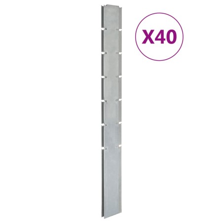 vidaXL Postes de valla de jardín 40 uds acero galvanizado plata 180 cm