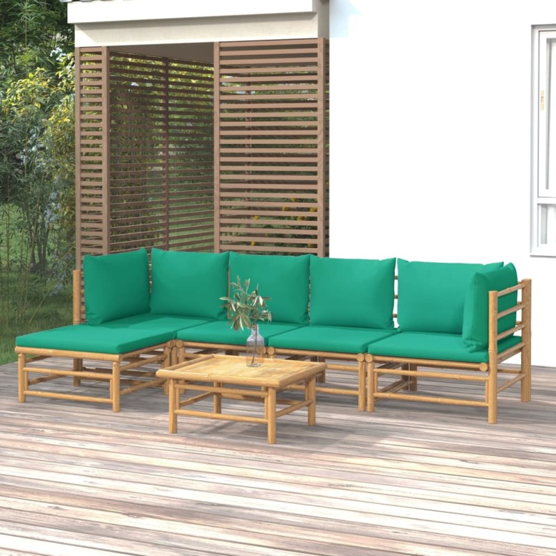 vidaXL Set de muebles de jardín 6 piezas bambú con cojines verde vidaXL Set de muebles de jardín 6 piezas bambú con cojines verde