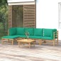 vidaXL Set de muebles de jardín 6 piezas bambú con cojines verde vidaXL Set de muebles de jardín 6 piezas bambú con cojines verde