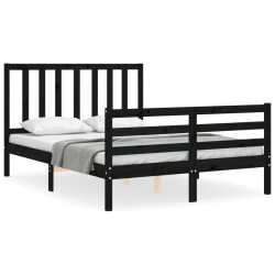 vidaXL Estructura cama de matrimonio con cabecero madera maciza negro