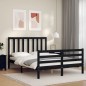 vidaXL Estructura cama de matrimonio con cabecero madera maciza negro