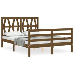 vidaXL Estructura de cama matrimonio con cabecero madera marrón miel