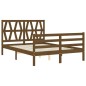 vidaXL Estructura de cama matrimonio con cabecero madera marrón miel vidaXL Estructura de cama matrimonio con cabecero madera marrón miel