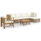 vidaXL Set de muebles de jardín 7 piezas bambú y cojines blanco crema vidaXL Set de muebles de jardín 7 piezas bambú y cojines blanco crema