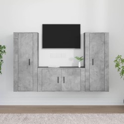 vidaXL Set de muebles de TV 3 pzas madera contrachapada gris hormigón