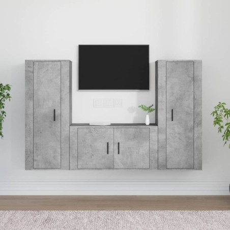 vidaXL Set de muebles de TV 3 pzas madera contrachapada gris hormigón