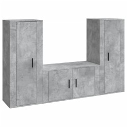 vidaXL Set de muebles de TV 3 pzas madera contrachapada gris hormigón