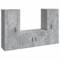 vidaXL Set de muebles de TV 3 pzas madera contrachapada gris hormigón