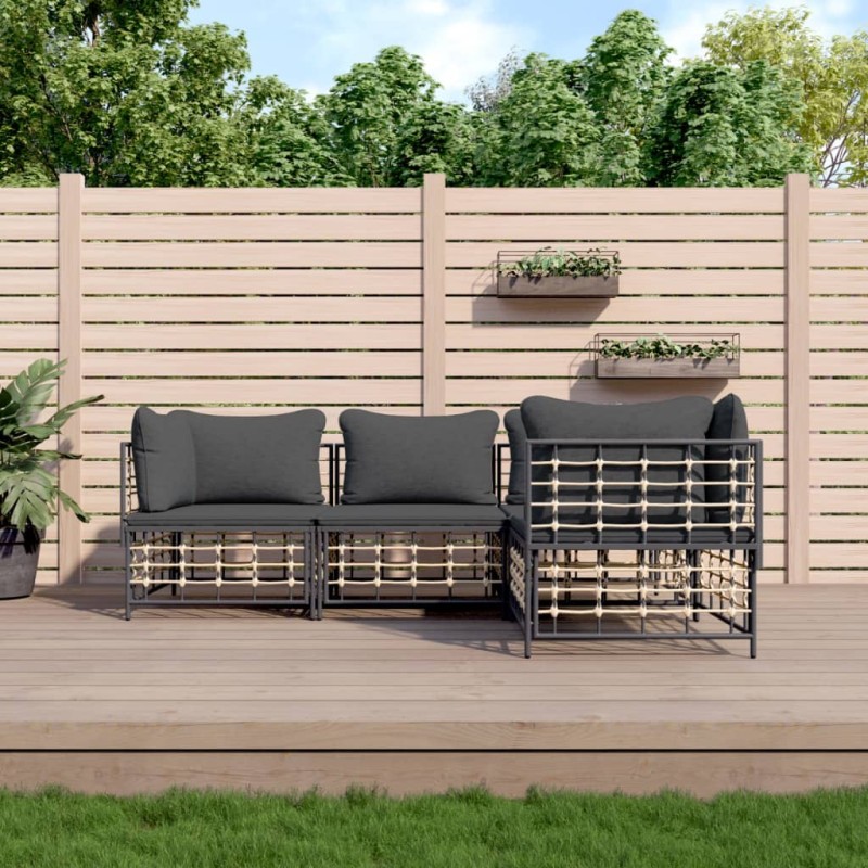 vidaXL Set muebles de jardín 4 pzas y cojines ratán PE gris antracita vidaXL Set muebles de jardín 4 pzas y cojines ratán PE gris antracita