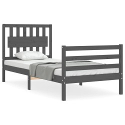 vidaXL Estructura de cama con cabecero madera maciza gris 90x200 cm