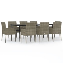 vidaXL Set comedor jardín 9 pzas y cojines ratán sintético negro gris