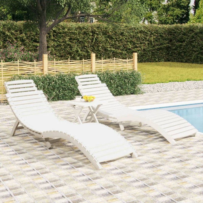 vidaXL Tumbonas con mesa 2 uds madera maciza de acacia blanco vidaXL Tumbonas con mesa 2 uds madera maciza de acacia blanco