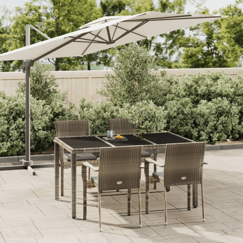 vidaXL Set comedor de jardín 5 piezas con cojines ratán sintético gris vidaXL Set comedor de jardín 5 piezas con cojines ratán sintético gris