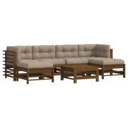 vidaXL Juego muebles jardín 7 pzas y cojines madera maciza marrón miel