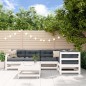 vidaXL Juego de muebles jardín 6 piezas y cojines madera maciza blanco vidaXL Juego de muebles jardín 6 piezas y cojines madera maciza blanco