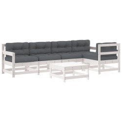 vidaXL Juego de muebles jardín 6 piezas y cojines madera maciza blanco