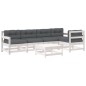 vidaXL Juego de muebles jardín 6 piezas y cojines madera maciza blanco vidaXL Juego de muebles jardín 6 piezas y cojines madera maciza blanco