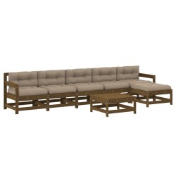vidaXL Juego muebles jardín 7 pzas y cojines madera maciza marrón miel