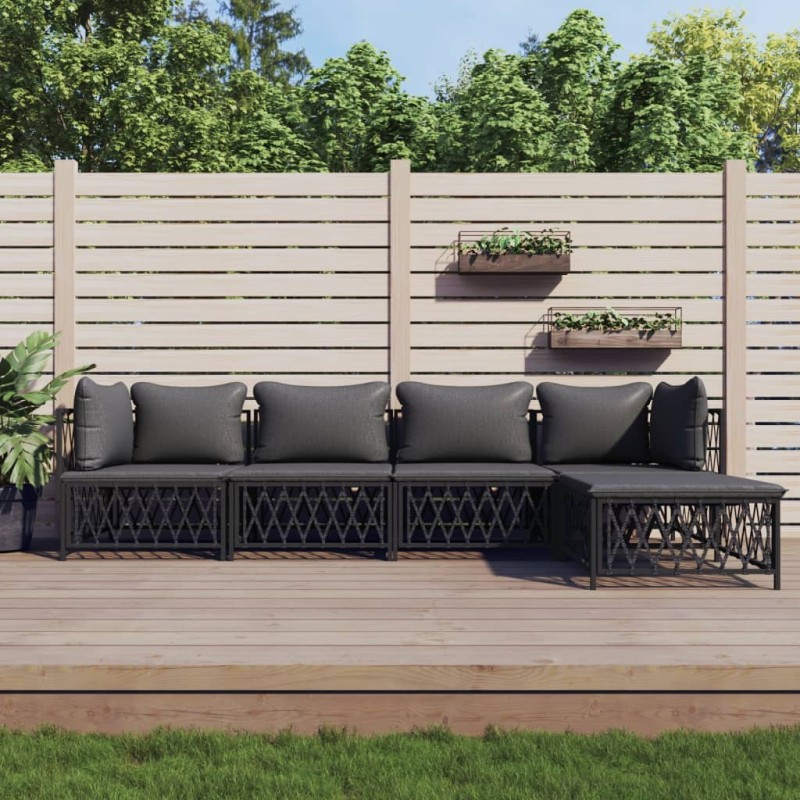 vidaXL Juego muebles de jardín 5 pzas y cojines acero gris antracita vidaXL Juego muebles de jardín 5 pzas y cojines acero gris antracita