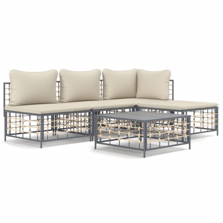 vidaXL Juego de muebles de jardín 5 pzas cojines antracita ratán PE 
