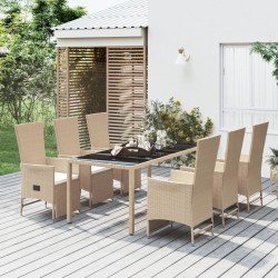 vidaXL Set comedor de jardín 7 pzas con cojines ratán sintético beige