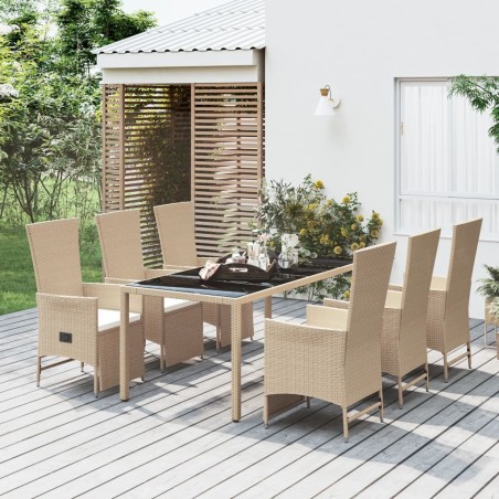 vidaXL Set comedor de jardín 7 pzas con cojines ratán sintético beige