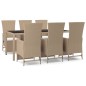 vidaXL Set comedor de jardín 7 pzas con cojines ratán sintético beige