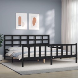 vidaXL Estructura de cama con cabecero madera maciza negro 180x200 cm