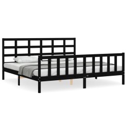 vidaXL Estructura de cama con cabecero madera maciza negro 180x200 cm