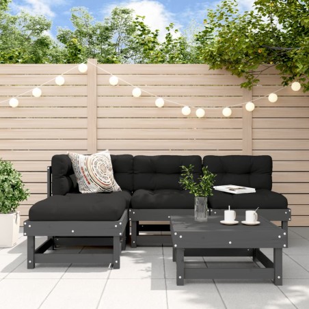 vidaXL Juego de muebles jardín 5 piezas y cojines madera maciza gris