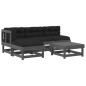 vidaXL Juego de muebles jardín 5 piezas y cojines madera maciza gris