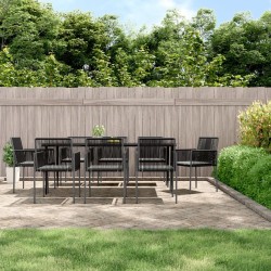 vidaXL Set comedor jardín 9 pzas y cojines acero ratán sintético negro