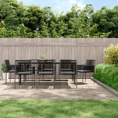 vidaXL Set comedor jardín 9 pzas y cojines acero ratán sintético negro