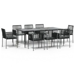 vidaXL Set comedor jardín 9 pzas y cojines acero ratán sintético negro