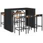 vidaXL Mesa bar y taburetes jardín 7 pzas madera acacia ratán PE negro vidaXL Mesa bar y taburetes jardín 7 pzas madera acacia ratán PE negro