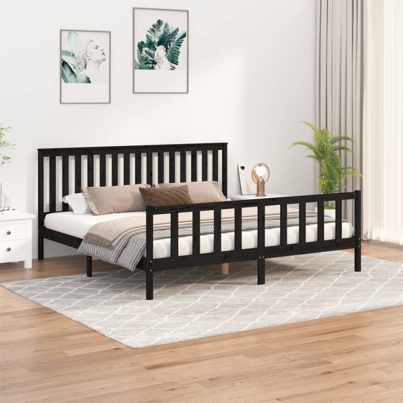 vidaXL Estructura de cama con cabecero madera de pino negro 200x200cm vidaXL Estructura de cama con cabecero madera de pino negro 200x200cm