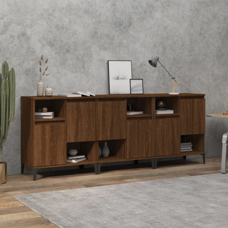 vidaXL Aparadores 3 uds madera contrachapada marrón roble 60x35x70 cm vidaXL Aparadores 3 uds madera contrachapada marrón roble 60x35x70 cm