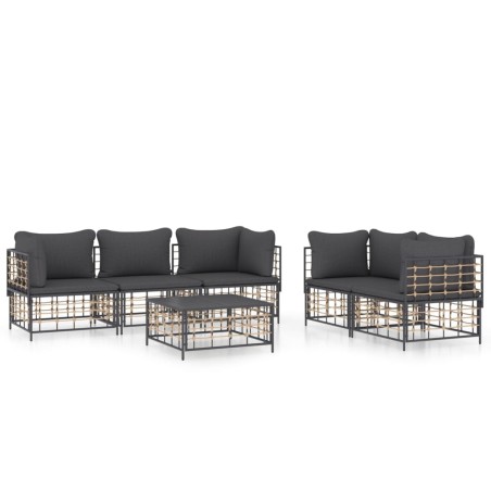 vidaXL Juego de muebles de jardín 6 pzas y cojines ratán PE antracita