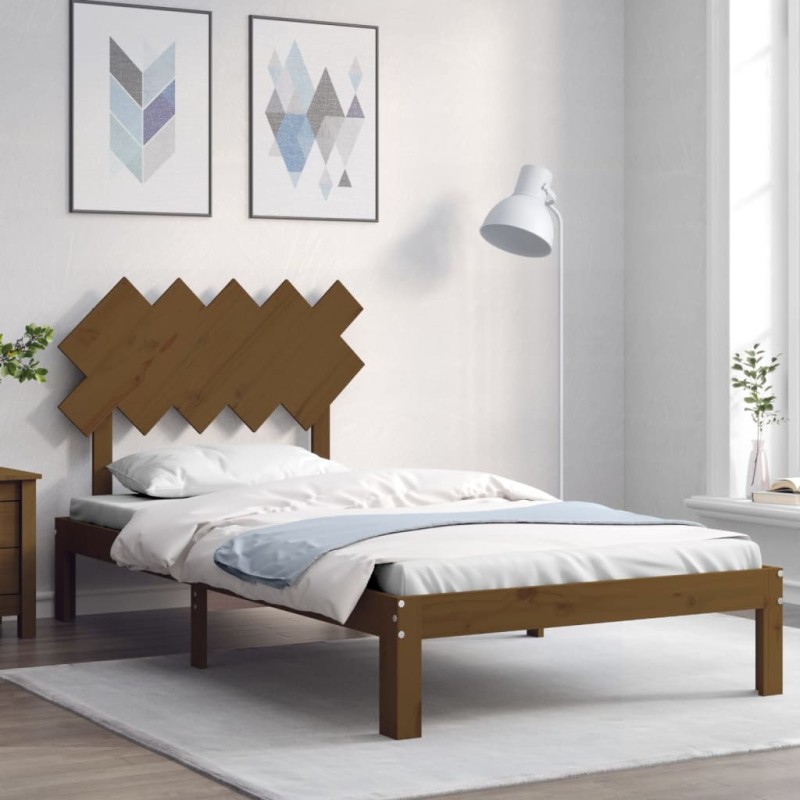 vidaXL Estructura cama y cabecero madera maciza marrón miel 100x200 cm vidaXL Estructura cama y cabecero madera maciza marrón miel 100x200 cm