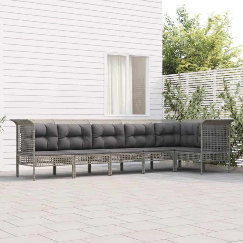 vidaXL Set de muebles de jardín 6 pzas y cojines ratán sintético gris
