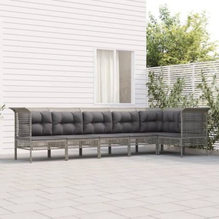 vidaXL Set de muebles de jardín 6 pzas y cojines ratán sintético gris