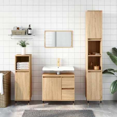 vidaXL Set de muebles de baño 3 pzas madera contrachapada roble Sonoma